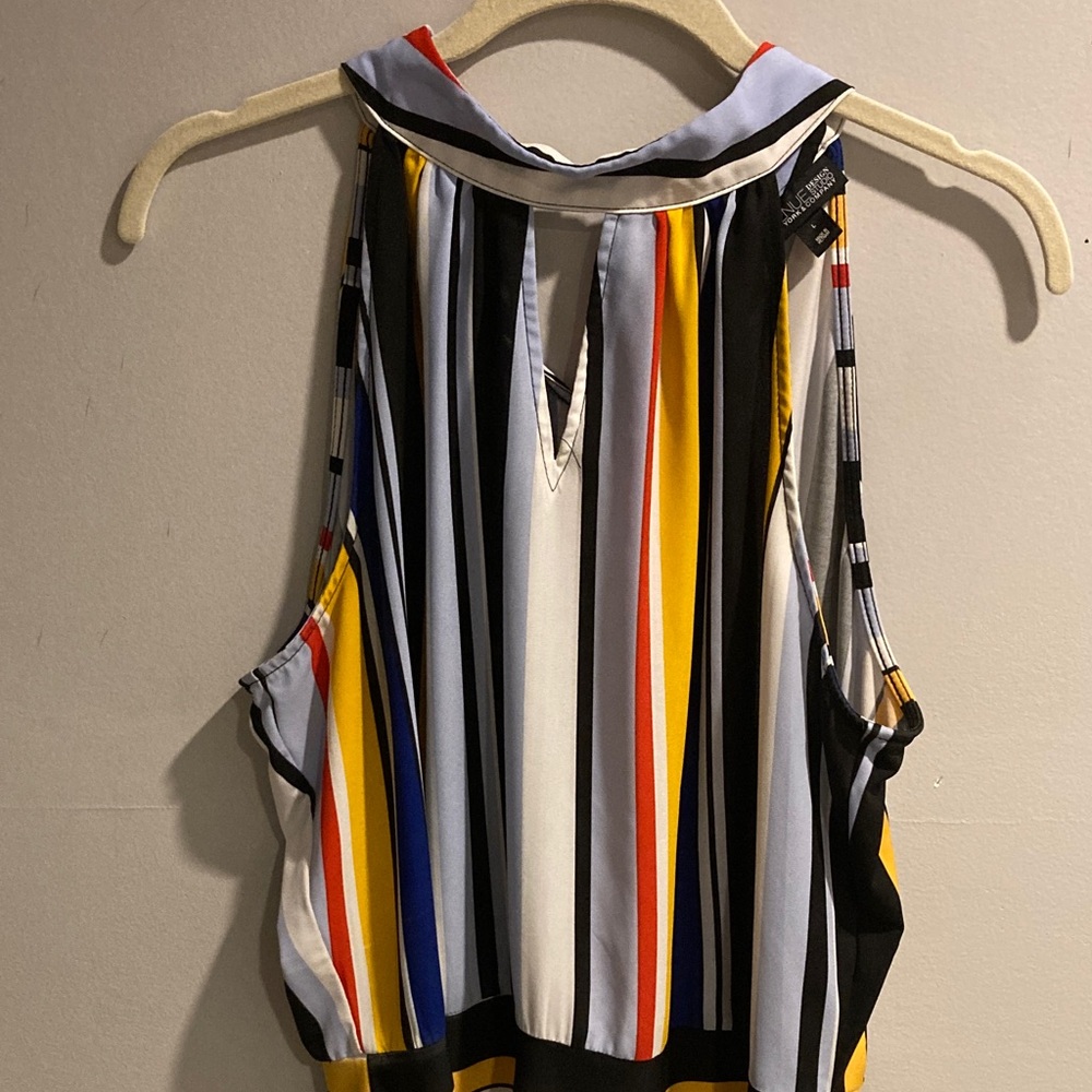 Vibrant Striped Tank Top in Black, White, Yellow, and Blue